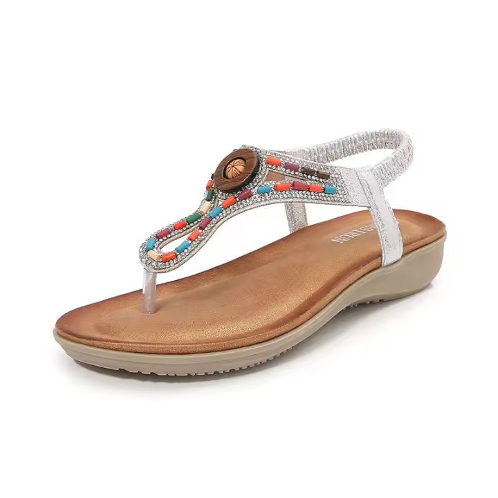CA Sandalias de tacón de cuña huecas de gran tamaño 2025 con diamantes de imitación, zapatos bohemios cómodos para mujer, verano 363- - 1