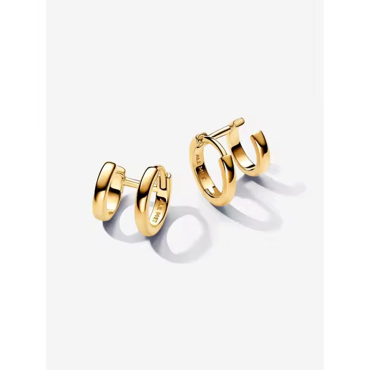 Pandora - Pendientes de aro dobles Huggie - Baño de oro de 14k - 1