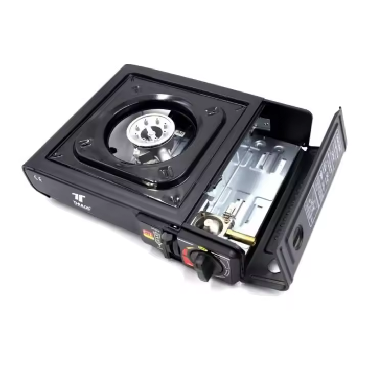 Cocina De Gas Portátil Dual, Thulos TH-GS0192.5 kW, Compatible con Cartucho o Botella de Gas, Encendido Piezoeléctrico, Negro - 1