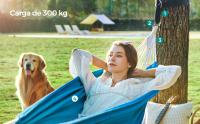 SONGMICS Hamaca, 210 x 150 cm, Hamaca Doble, Carga de 300 kg, para Jardín, Terraza, Balcón, al Aire Libre, Camping, Bolsa de Transporte, Correas de Fijación y Mosquetones, Beige/Azul/Gris - details 1