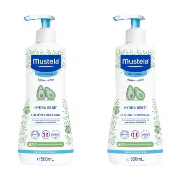 Mustela - Loción corporal Hydra Bébé con aguacate BIO para piel normal de recién nacido, pack duplo 2x500 ml - 1