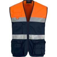 Workteam Chaleco Tipo Safari Multibolsillos Bicolor con Cintas de Alta Visibilidad - details 1