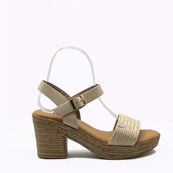 JZ Hermanos Sandalias de tacón con diseño de tiras de esparto con cierre de hebilla y punta abierta para mujer - 1