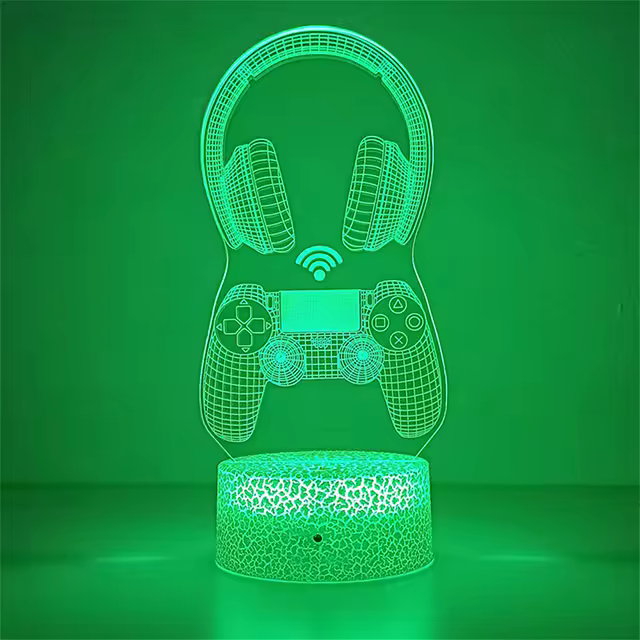 Lámpara De Juego 3D LED Iluminación De Habitación Para Niños Zona De Juegos Con Auriculares Decoración De Hogar Regalo Luz Nocturna De Mesa Incluye Baterías - 1