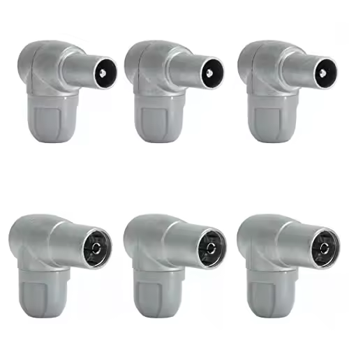 TELEVES Pack Conectores Antena TV TDT 3 uds Macho 4130 + 3 uds Hembra 4131 - Conectores CEI acodado blindado para cables coaxiales de 6,9mm - 1