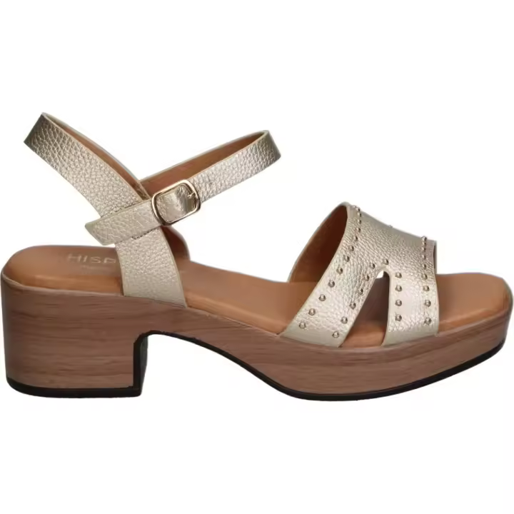 HISPAFLEX | Sandalias de Tacón Hispaflex para Mujer – Sandalia con Tachuelas Dorada – Sandalia de Verano con Hebilla – Tacón Medio y Cómodo – Estilosas – Combinables y Versátiles – Modelo 26142 - 1
