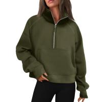 Nueva Sudadera De Mujer Con Capucha Cuello Erguido Otoño Invierno Color Sólido Fleece Manga Larga Bolsillos Cierre Media Pullover Suave - details 13