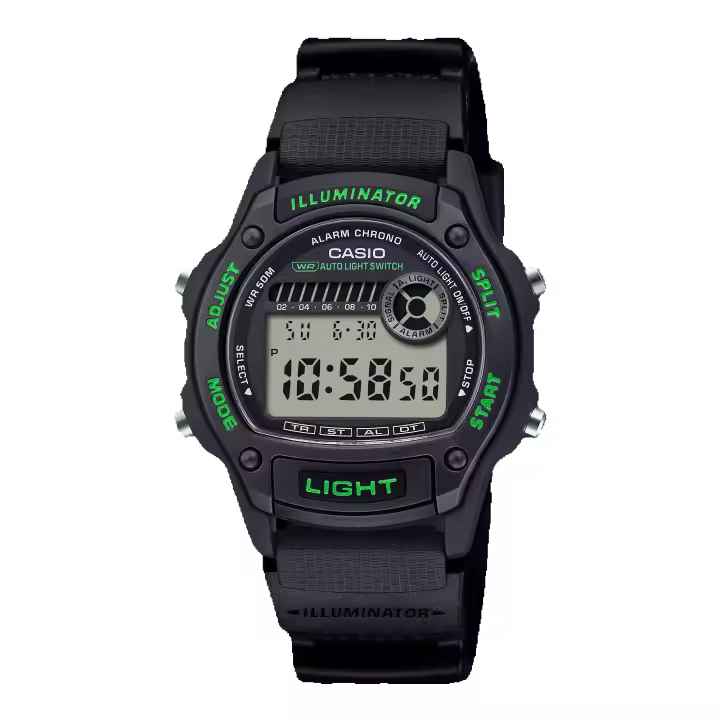 Reloj CASIO Hombre - Digital con LED Automática y Correa Bio-Resina – Negro con Detalles en Verde | 5 BAR | W-220H-1A3VEF - 1