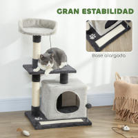 PawHut Árbol Rascador para Gatos, Árbol para Gatos 85 cm, Torre Escalador con Plataformas, Cueva, Postes Rascadores, Tapete de Sisal, Bolas, Gris Claro y Negro - details 4