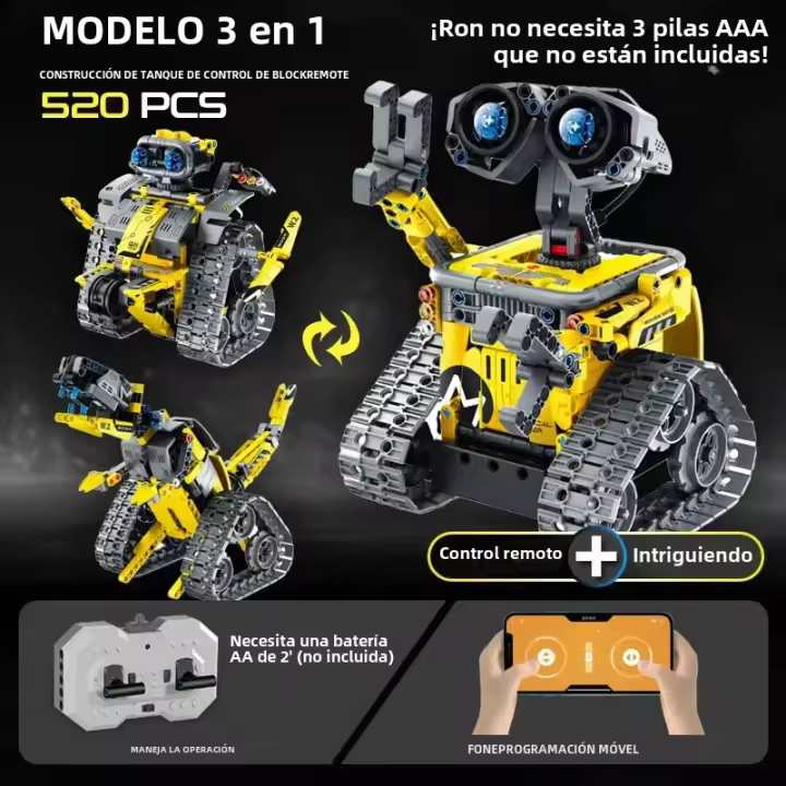 Modelo De Robot RC De 3 En 1 Para Niños Juguete De Bloques De Construcción De Camión Excavadora Y Bulldozer Regalo Para Niños - 1