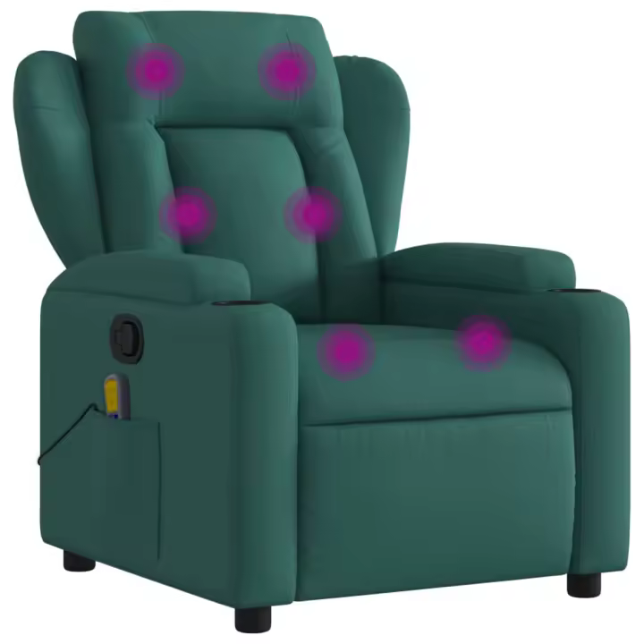 vidaXL Sillón de masaje reclinable de tela verde oscuro - 1