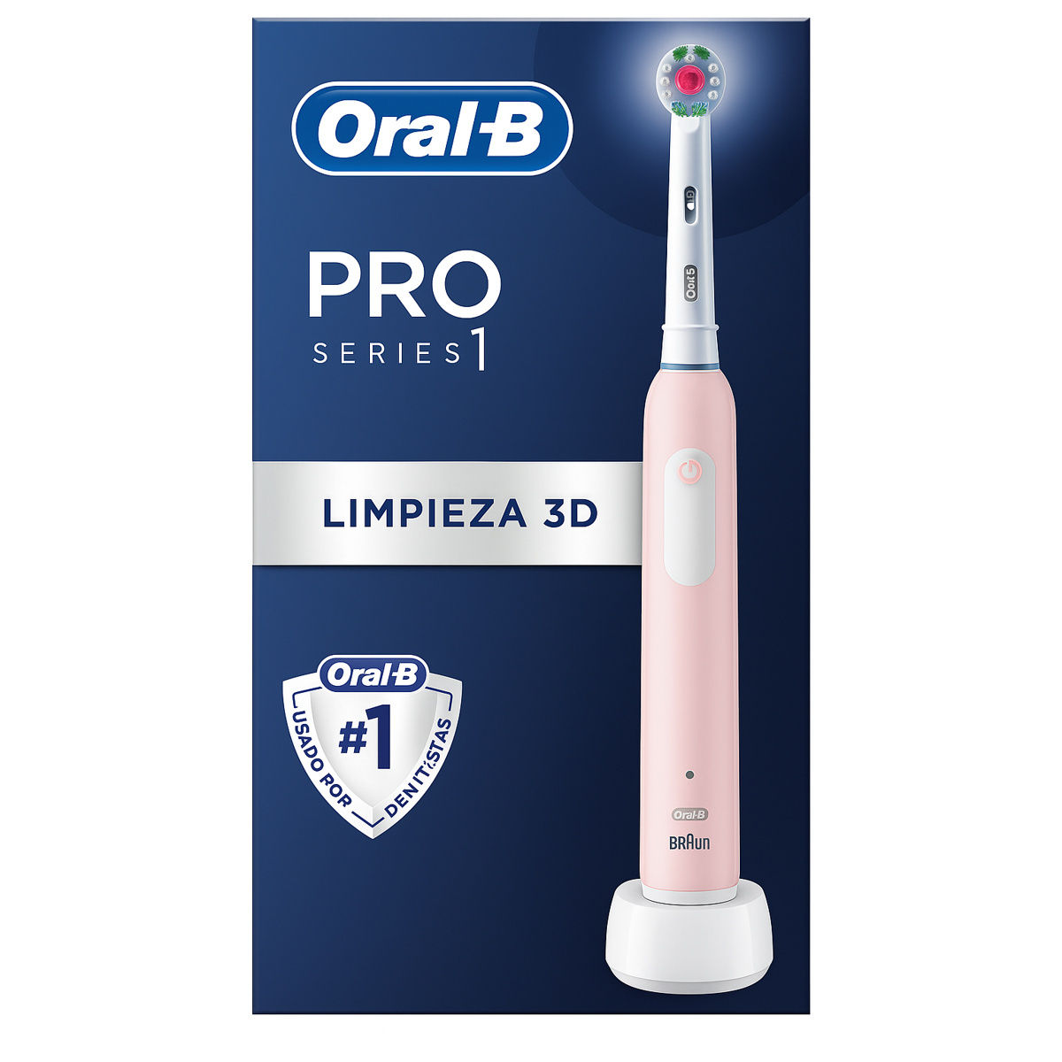 Cepillo eléctrico dientes Oral-B PRO 1 Rosa con cabezal 3DWhite blanqueamiento, cepillo dental oscilante, recargable, 3 Modos Limpieza: Limpieza diaria, Sensible y Blanqueamiento, Sensor de Presión Encías, temporizador 2 min, adulto, color rosa