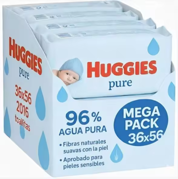 Huggies Pure 2016 Toallitas (36 packs de 56 Toallitas) con 99% Agua Pura, Sin Aditivos ni Fragancias, Suaves Fibras Naturales de Origen Vegetal, Hipoalergénicas, Máxima Suavidad. - 1
