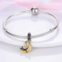 Colgante De Gato Luna Estrella En Plata Para Mujer Pendiente De Earphone Dangle Joyería De Moda DIY Regalo Bangle Bracelet Fit - details 85