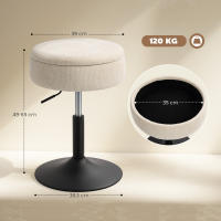 HOMCOM Taburete de Bar con Almacenaje, Altura Ajustable, Taburete de Cocina Redondo, Giratorio, Tapizado en Chenilla, Base de Acero, Diseño Botones, Acolchado, para Salón, Comedor, Oficina, Gris - details 2