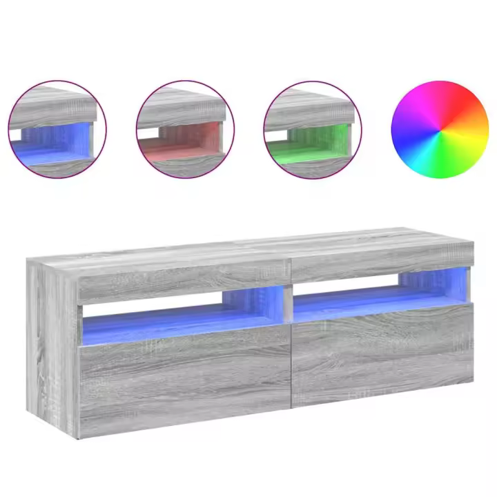 vidaXL Muebles de TV 2 uds con luces LED gris Sonoma 60x35x40 cm - 1
