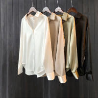 Camisa De Satén Para Mujer Primavera Verano Protección Solar Casual Suelta Versátil Con Cuello Redondo Manga Larga Suave Y Delgada - details 9