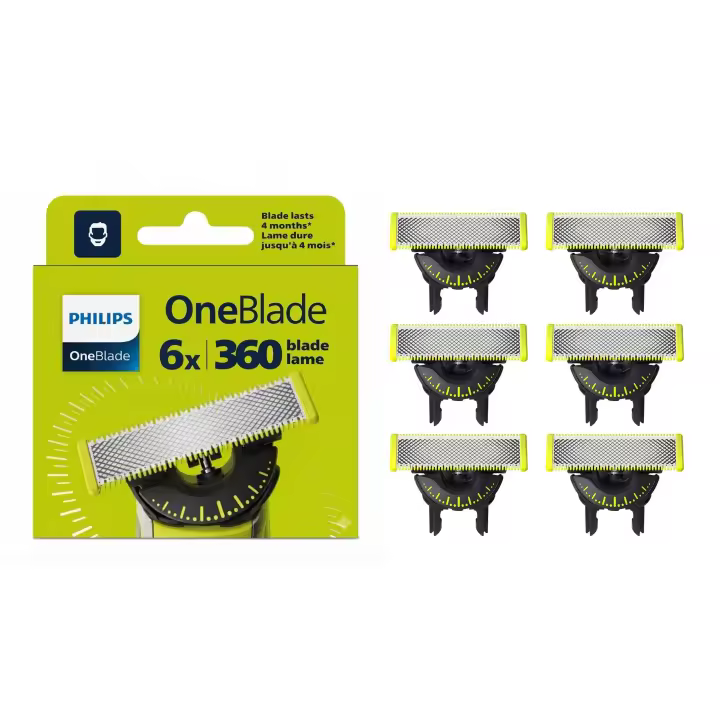 Philips OneBlade Original 360 cuchillas, compatible con todos los mangos, 6 recambios. - 1