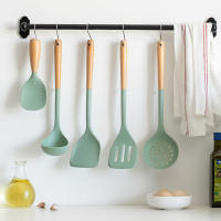 Set De Utensilios De Cocina De Silicona 5 Piezas Con Mango De Madera No Atrapa Adherido Espátula Antiadherente Cuchara De Fritura Cuchara De Arroz Herramienta De Cocina Ecológica - details 10