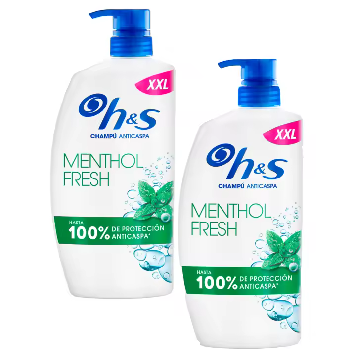 H&S | Duplo de H&S Menthol Fresh Champú Anticaspa con Dispensador, para Uso Diario. Hasta 100% de Protección Anticaspa, Clínicamente Probado. Para Todo Tipo de Pelo y Cuero Cabelludo. Frescor, Aroma a Mentol 2x800ml - 1