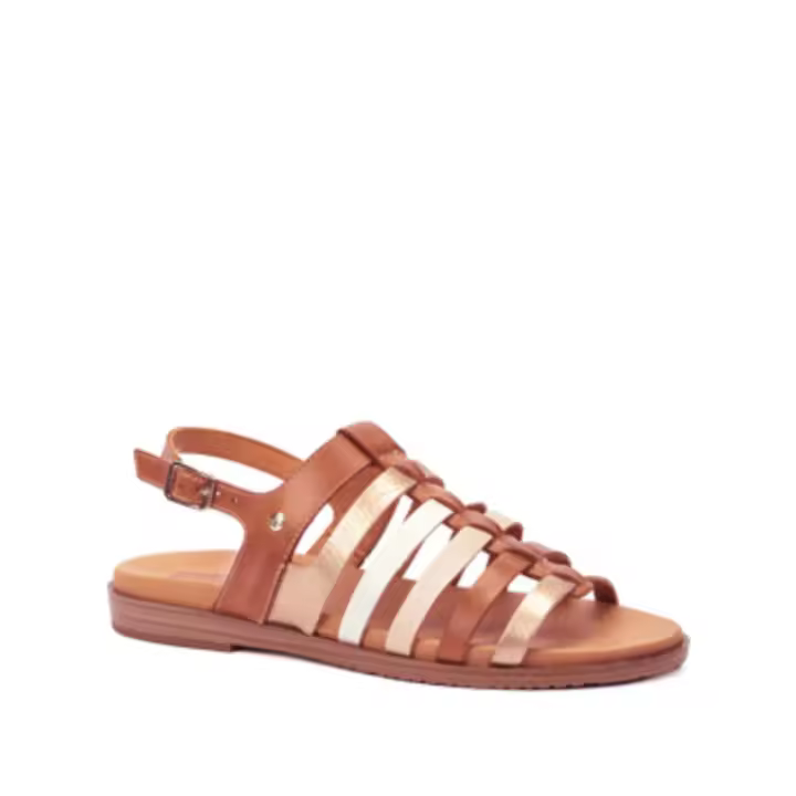 PIKOLINOS W8Q-0799 FORMENTERA SANDALIA ROMANA DE PIEL COLOR BRANDY, PLANA: - 1