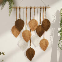 Tapiz Boho Hoja Macramé Tejido En Hilo Decoración De Pared Para Hogar Y Dormitorio Con Cordones De Madera Aesthetic Regalo - details 23