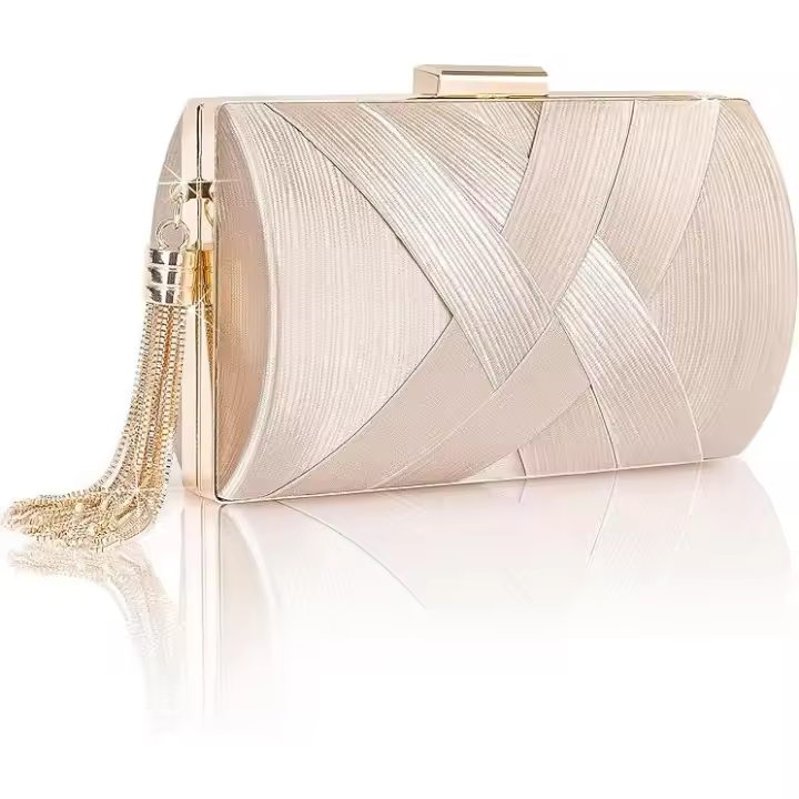 Bolso de Mano, Bolsos de Fiesta Dorado de Satén con Cadena, Elegante Clutch para Boda, Fiesta, Prom, 17×10×6.5CM - 1