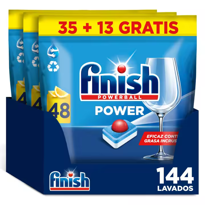 Finish Powerball Power All in 1 Max 144 Pastillas para Lavavajillas, Aroma Limón, Limpieza y Brillo Diario, Alto Poder de Limpieza - 1