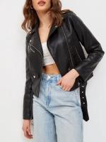 Chaqueta De Cuero PU Para Mujer Fitaylor Cierre De Cremallera Estilo Casual Vintage Con Cinturón Moto Biker Adecuada Para Primavera Otoño - details 3