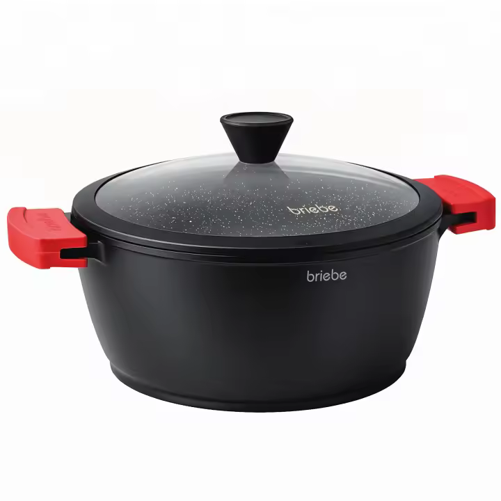 Briebe Black Titanium Cacerola Cocina Inducción Antiadherente Titanio, Cazuela 24cm, Aluminio Fundido sin PFOA, Tapa, , Negro - 1