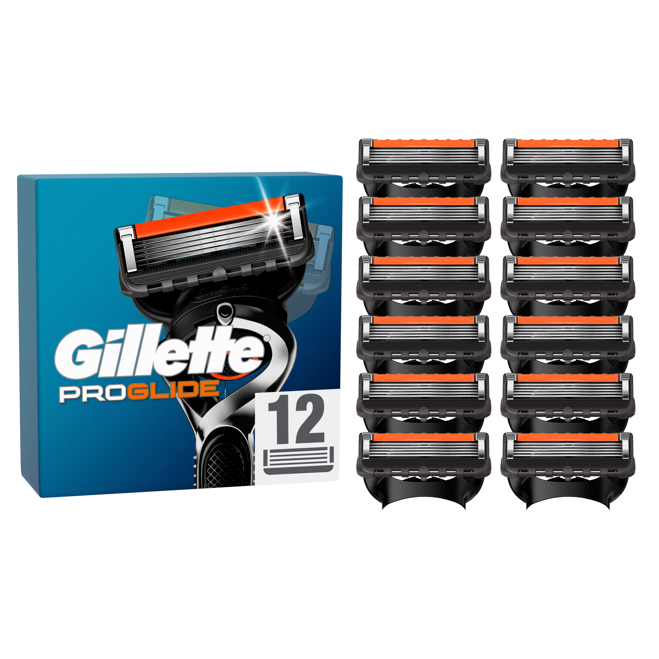 Gillette Proglide Pack de 12 Recambios Para Maquinillas De Afeitar Hombre, Cuchillas De Afeitar Con 5 Hojas, Doble Lubricación y Recortadora De Precisión, Compatible Con Gillette Proglide y Fusion5