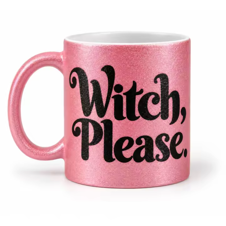 AKARURE - Taza Halloween de cerámica rosa con purpurina "Witch ,Please" 350 ml - 1
