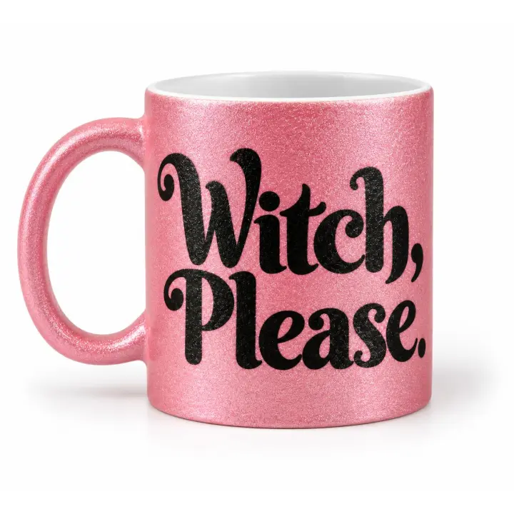 AKARURE - Taza Halloween de cerámica rosa con purpurina "Witch ,Please" 350 ml - 1