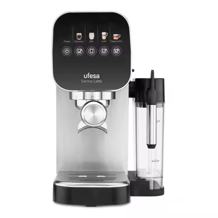 Ufesa - Cafetera Espresso Sienna Latte con sistema Thermoblock, 20 bares de presión y panel táctil para espresso intenso y lattes cremosos, depósito 0,9 L y tanque leche 400 ml - 1
