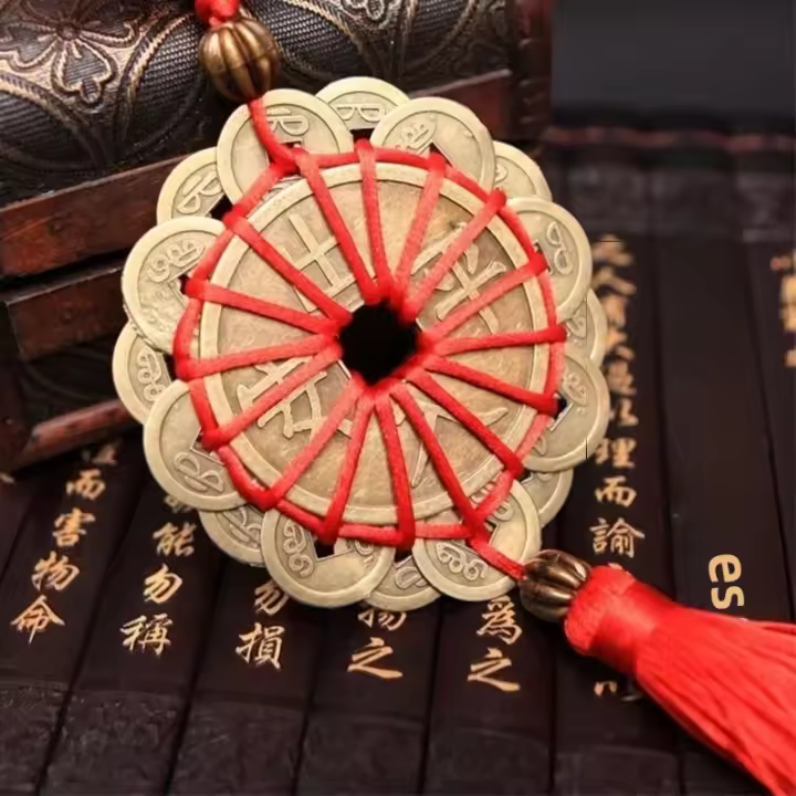 Colgante De Feng Shui Amuleto De Suerte Con Monedas Chinas Decoración De Pared Para El Hogar Cura Para La Riqueza Carrera Y Salud - 1