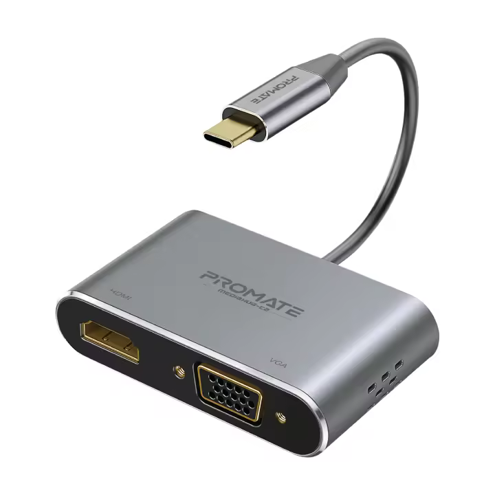 Promate MediaHub-C2 Adaptador USB-C a VGA/HDMI - 1