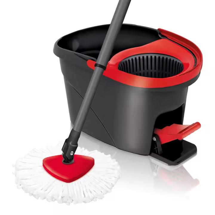 Vileda Turbo Smart Set Fregona y Cubo de Limpieza con Pedal y Escurrefácil Giratorio, Fregona con Mango Extra Largo, Cabezal Triangular de Microfibra ideal Para los Rincones - 1