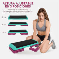 HOMCOM Tabla de Stepping Fitness Aeróbico Bicicleta Estática Stepper Altura Regulable 10cm/15cm/20cm PVC PP Negro+Verde+Morado 110 x 40 x 20 cm - details 3
