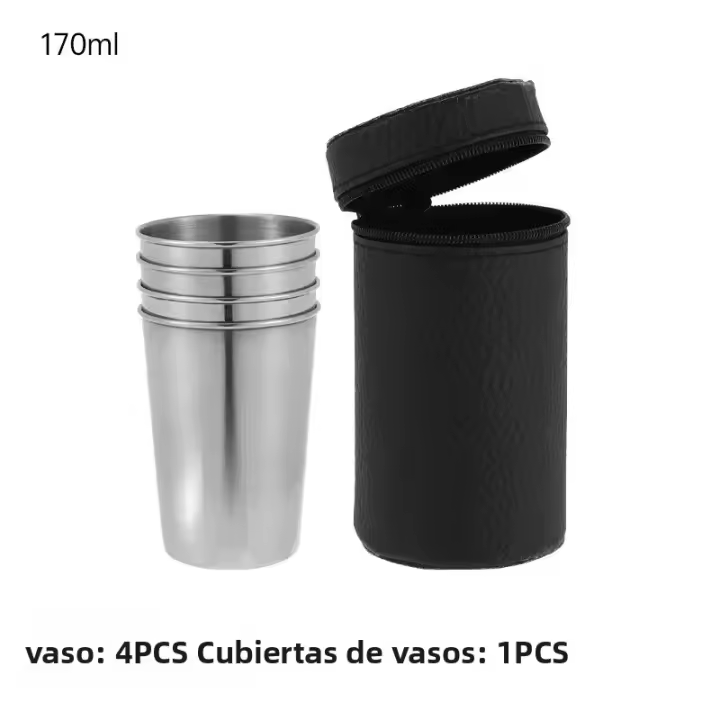 4PCS Copas De Camping De Acero Inoxidable 30/70/170ml Taza De Viaje Portátil Para Café Baijiu Whiskey Ocio Al Aire Libre Senderismo Barra Nestable - 1