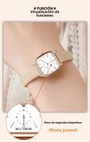 Reloj De Mujer Hannah Martin De Cuadrado Con Correa De Cuero Y Dial De 26mm Placa De Oro Rosa 3 Bar Impermeable Moda Regalo - details 3