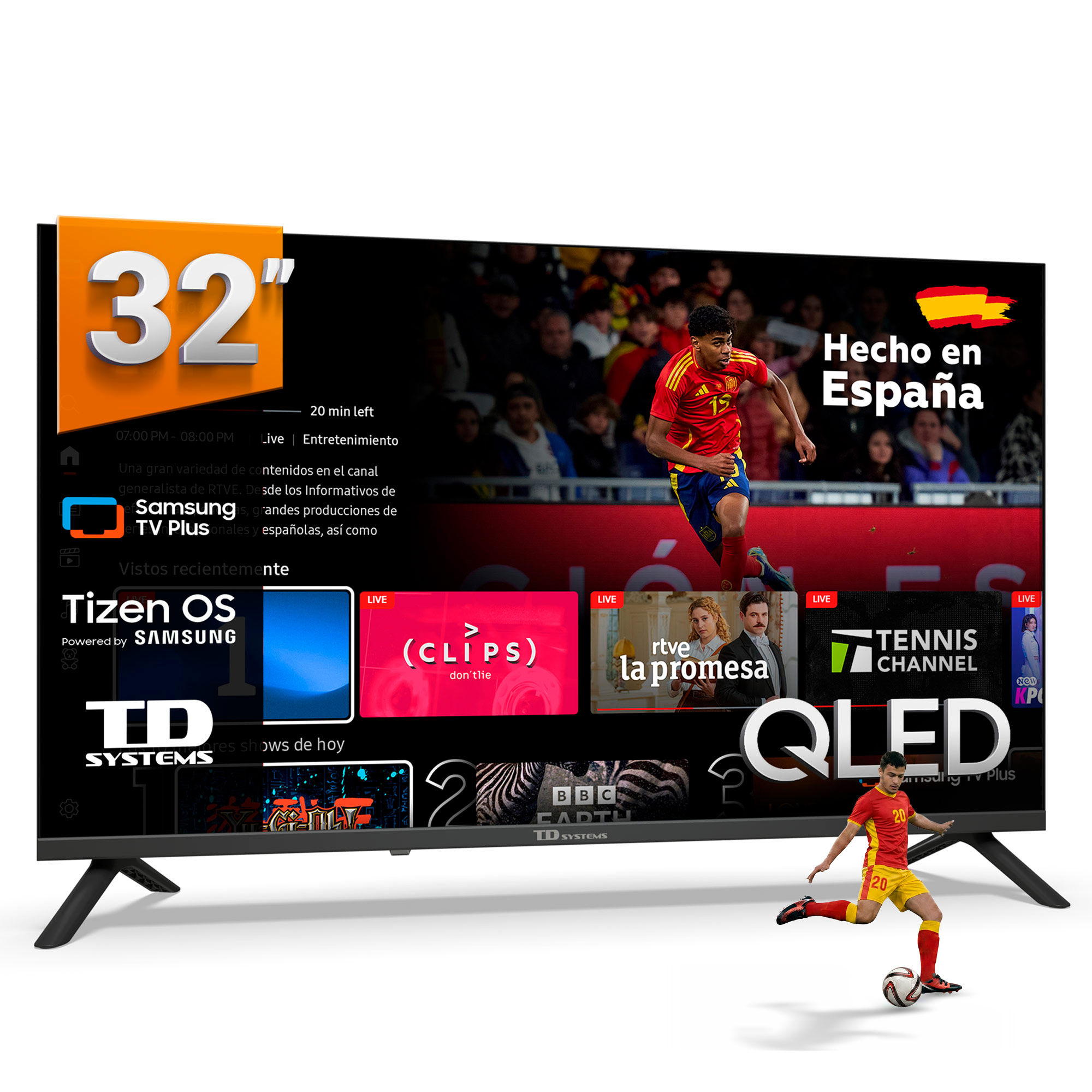 TD Systems - Smart TV 32 pulgadas Qled con Tizen OS 8.0. Sintonizador triple (DVB-T2/C/S2). Televisores con Gaming Hub. Televisión del 2026. Compatible con Prime Video, Netflix, Movistar+, HBO, y más Apps - PRIME32QC22TIZEN