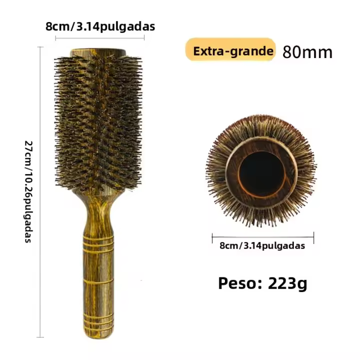 Cepillo De Pelo Redondo Profesional Con Cerdas De Jabalí Para Mujeres Y Hombres Accesorios De Peluquería Cepillo De Madera Para Estilizar El Cabello Y Masajear La Escalpelo - 1