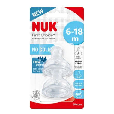 Tetina NUK First Choice silicona Flow Control Y 6-18 meses talla M anticólicos pack 2