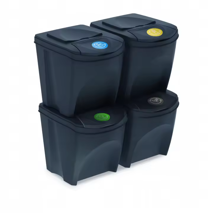 Juego de 4 cubos de reciclaje 100L PROSPERPLAST Sortibox de plastico en color antracita - 1