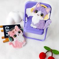 Parches Bordados De Gatos Cartoon Divertidos Con Auriculares 4 Unidades Decoración De Ropa Aplicaciones De Bordado Tamaño 6x4.5cm - details 2