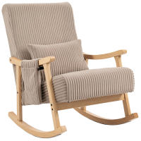 HOMCOM Silla Mecedora, Mecedora de Pana con Cojín Lumbar, Patas y Reposabrazos de Madera, Bolsillo, Estilo Moderno, Sillón de Lactancia, Carga 120 kg, para Dormitorio, Salón - details 0