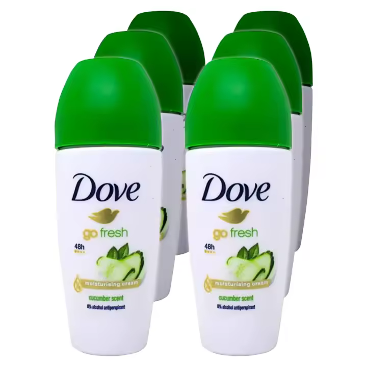 Desodorante Dove Go Fresh Pepino 48 hrs de duración ROLL ON - Moisturising Cream - PACK 6 UNIDADES - 1