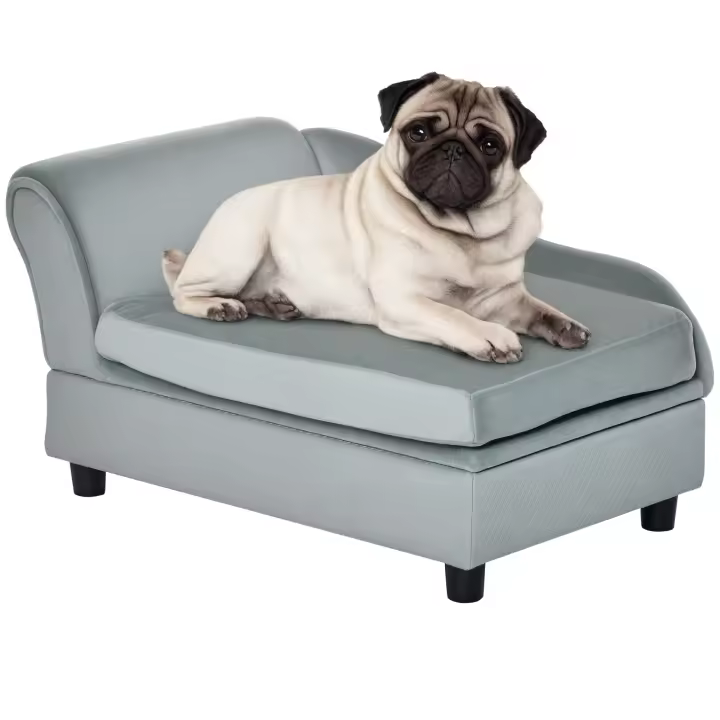 PawHut Sofá para Perros Pequeños Sofá para Gatos Tapizado en Terciopelo con Almacenaje Oculto y Cojín Lavable Carga 10 kg 76x45x43 cm Gris Claro - 1
