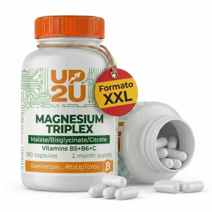Magnesio Triplex con Malato, Bisglicinato y Citrato, Vitaminas B5, B6 y C, UP2U Nutrition, 180 Cápsulas, 2 Meses de Suministro - 1