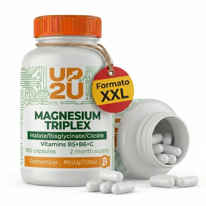 Magnesio Triplex con Malato, Bisglicinato y Citrato, Vitaminas B5, B6 y C, UP2U Nutrition, 180 Cápsulas, 2 Meses de Suministro - 1
